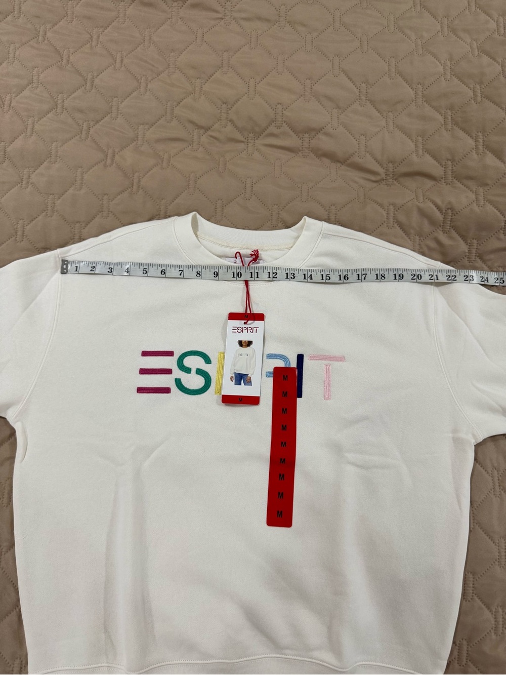 Esprit Cream Crewneck Sweatshirt with Multicolor Embroidered Logo - Picture 4 of 6